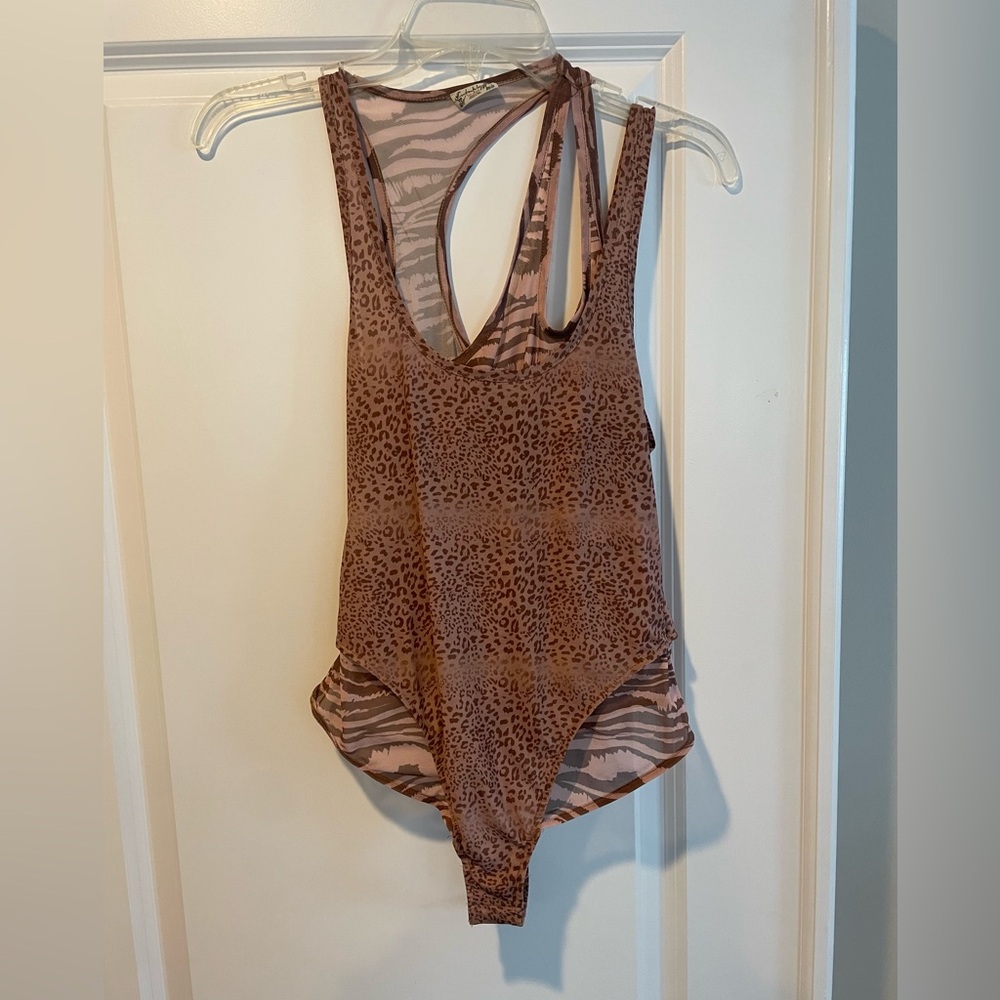 Free People Animal Print Body Suit, M